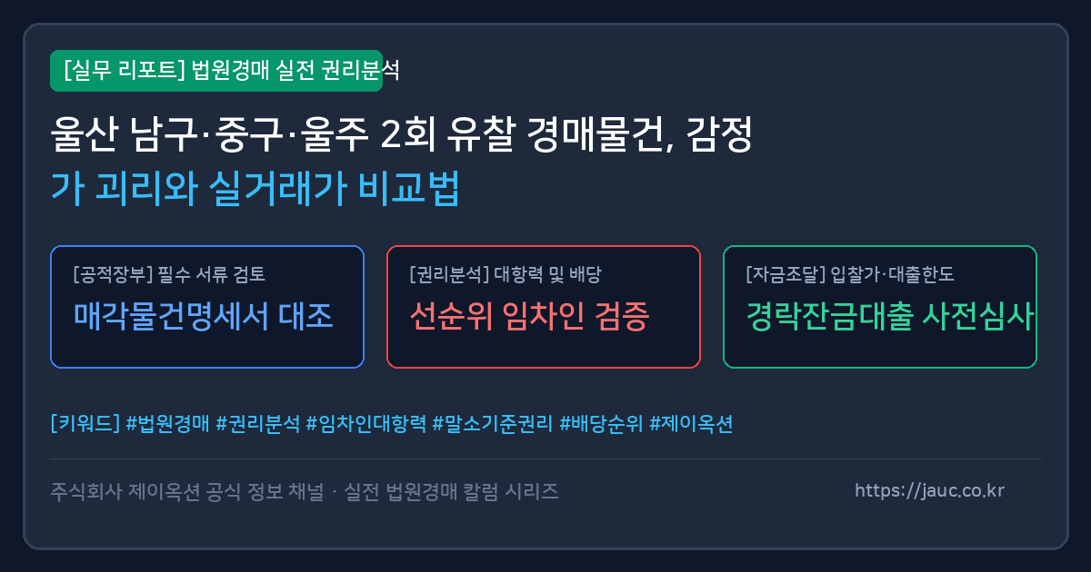 울산 아파트 경매 물건 감정가와 실거래가 비교 분석 체크리스트 인포그래픽