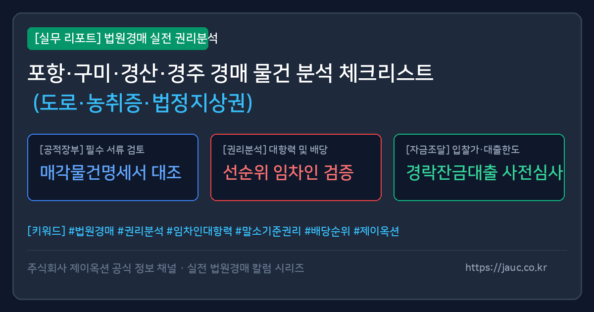 경북 지역 토지 및 농지 경매 분석 체크리스트 인포그래픽
