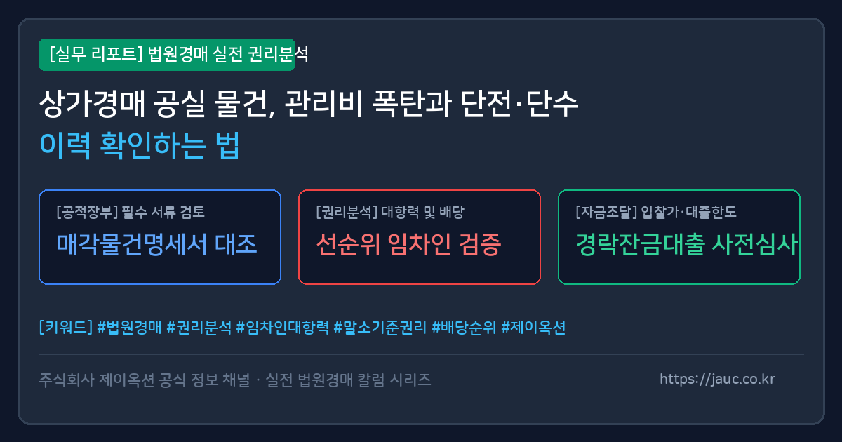 상가 경매 공실 관리비 및 단전 단수 확인 체크리스트 인포그래픽
