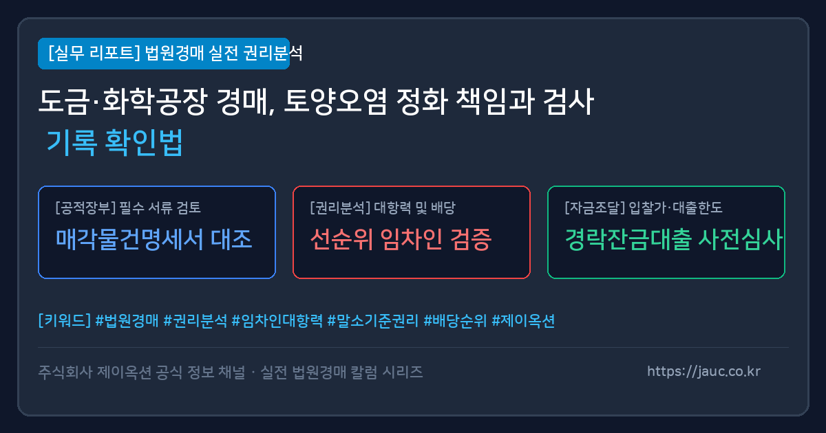 도금 및 화학공장 경매 토양오염 정화 리포트 체크리스트 그래픽