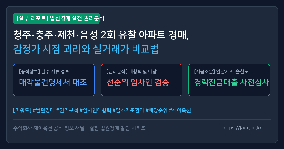 충북 지역 경매 물건 감정가와 실거래가 비교를 위한 체크리스트 인포그래픽