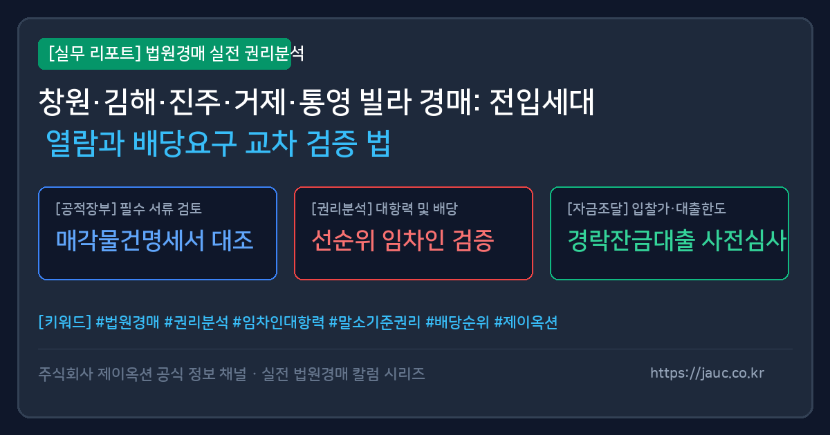 창원 김해 진주 거제 통영 빌라 경매 전입세대 열람 및 배당요구 교차 검증 체크리스트