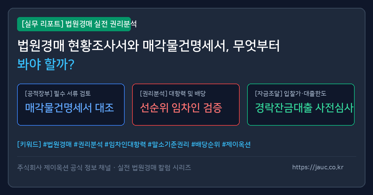 법원경매 서류 분석 항목을 정리한 체크리스트 형태의 인포그래픽 그래픽