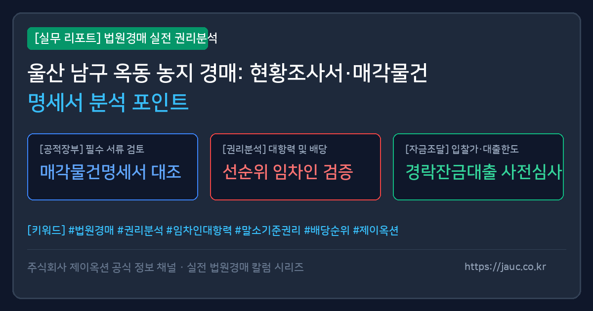울산 남구 옥동 농지 경매 서류 분석 체크리스트 인포그래픽