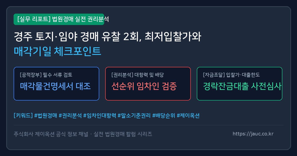 경주 토지 임야 경매 유찰 물건 분석 체크리스트 및 리포트 그래픽