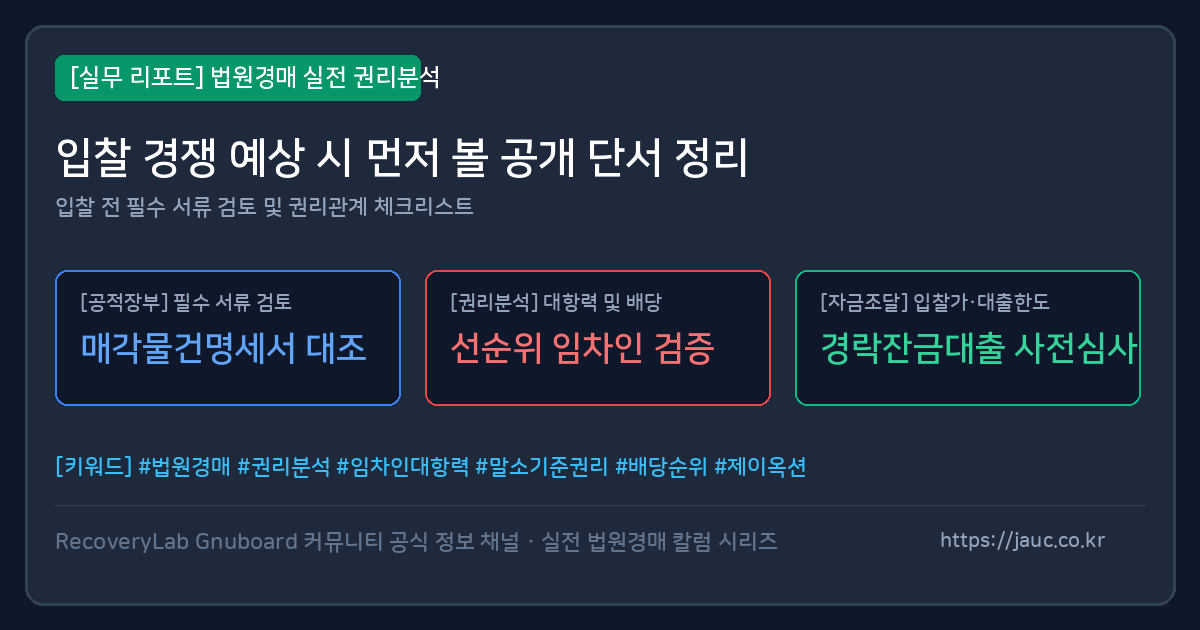 법원경매 입찰 경쟁 단서를 정리한 체크리스트형 문서 그래픽