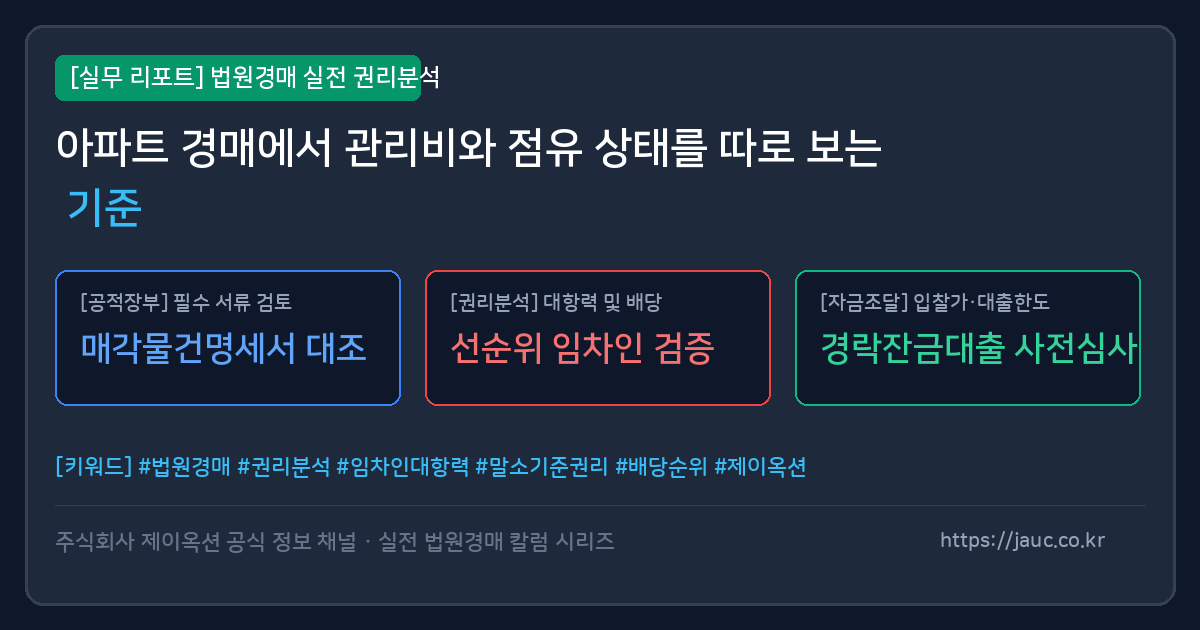 아파트 경매에서 관리비와 점유 상태를 구분해 보는 체크리스트 그래픽