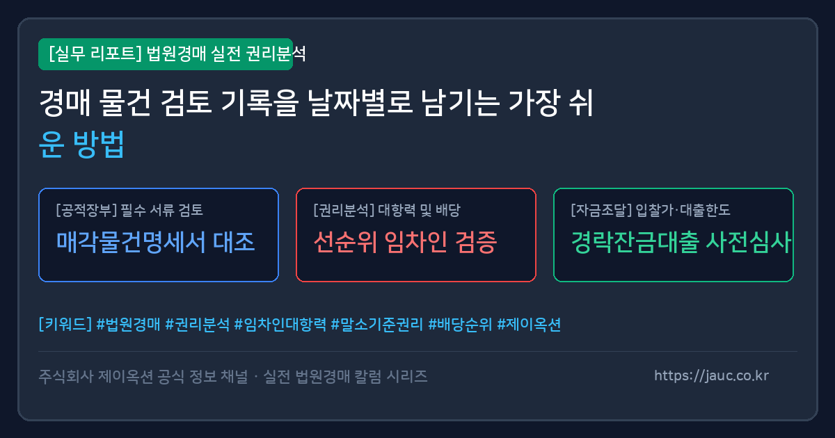 날짜별 경매 물건 검토 기록 예시를 정리한 체크리스트 이미지