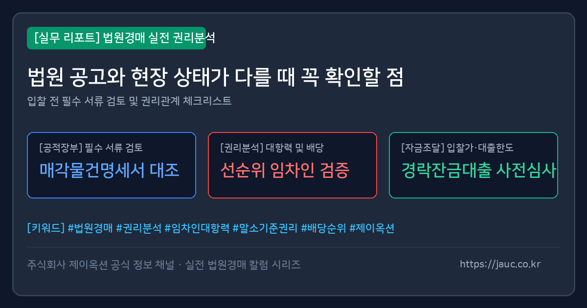 법원경매 서류와 현장 확인 항목을 정리한 체크리스트형 대표 이미지